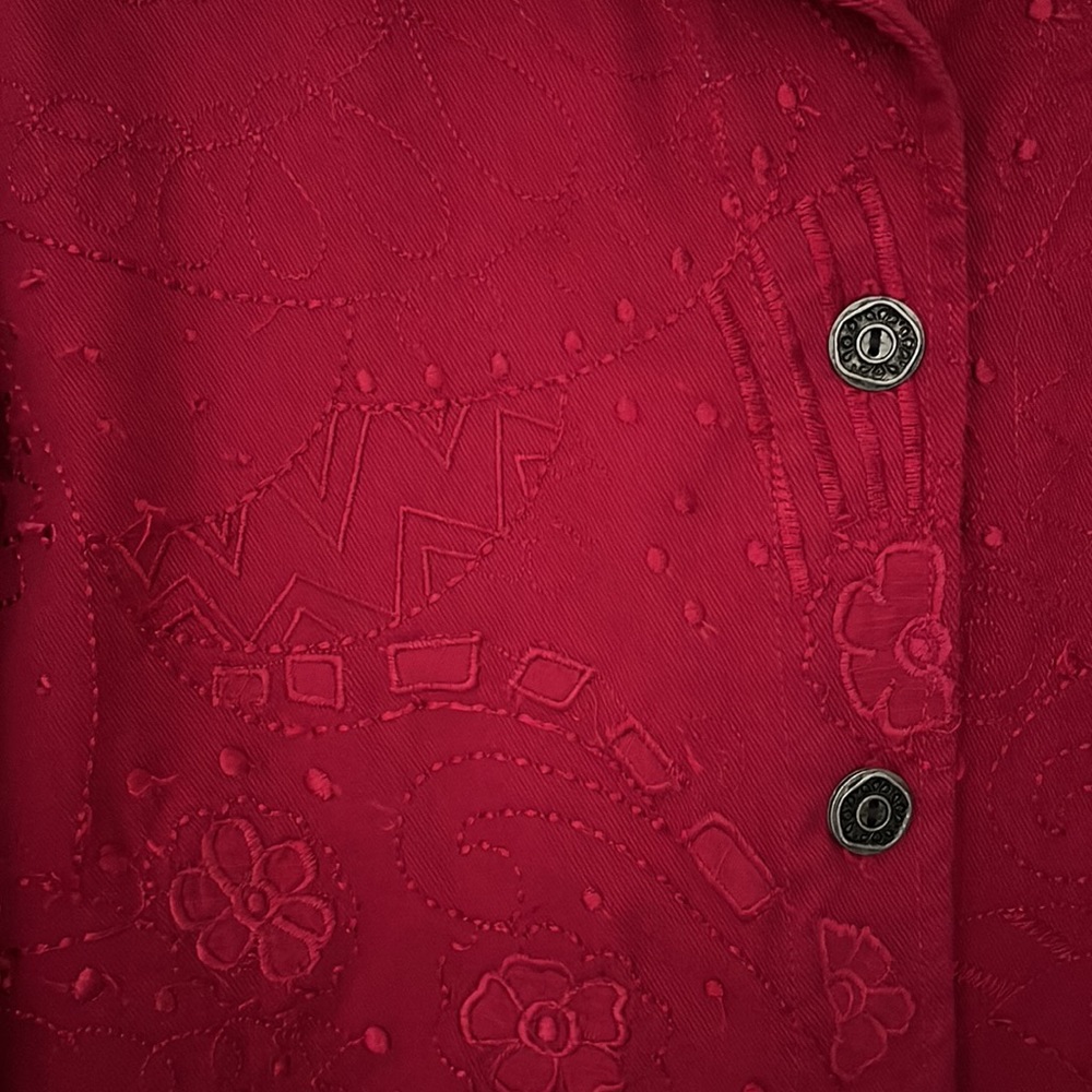 Chico’s Design Women’s Jacket Size 1 Button Down 100% Cotton Color Raspberry - Picture 3 of 5